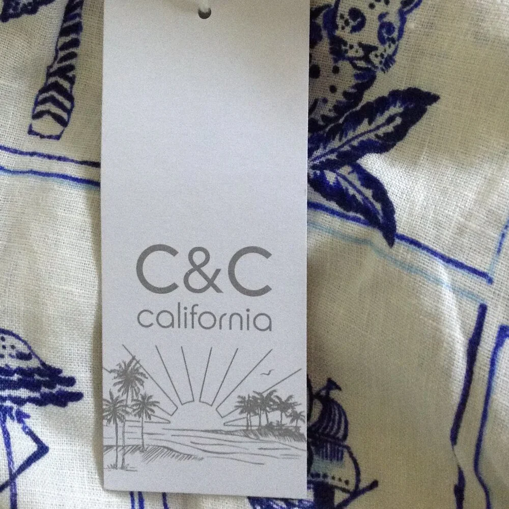 NWT C&C California "L" Linen Beachy Blue and White Blouse; Carefree, Hawaiian - Picture 4 of 6